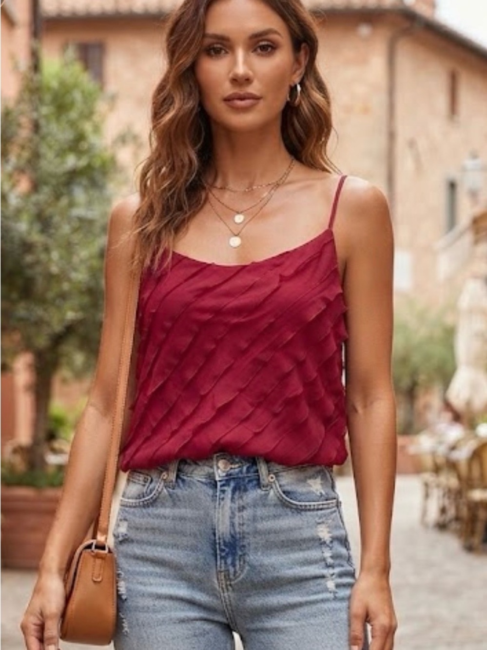 Lulu's Vibrant Chiffon Textured Berry Red Cami tank top